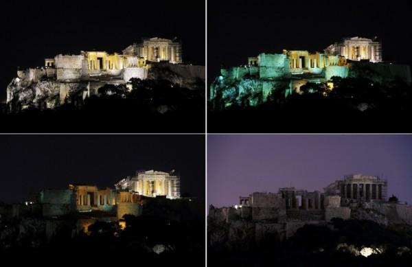 Imagem da Hora do Planeta de 31 de março de 2012 mostra a Acrópole de Atenas, Grécia (France Presse)