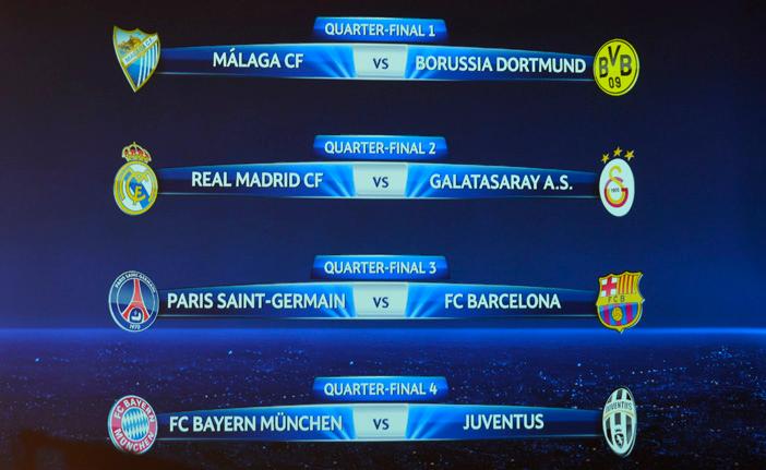 Tabela das quartas de final da Liga dos Campeões (France Press)