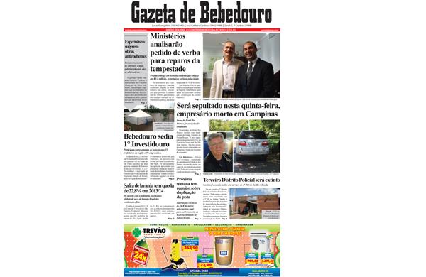 Notícia do crime repercute em jornal de Bebedouro (Capa do jornal)