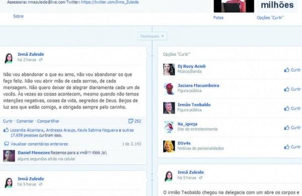 Reprodução da página do perfil no Facebook: 2,1 milhões de seguidores (Reprodução/RAC)