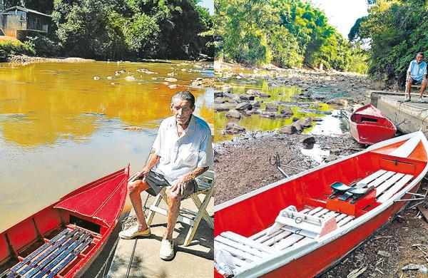 Trecho do Rio Atibaia no distrito de Sousas, em Campinas, e seu guardi&atilde;o, Rubens Godoy: em menos de uma semana o n&iacute;vel da &aacute;gua baixou de forma assustadora ( Dominique Torquato/AAN)