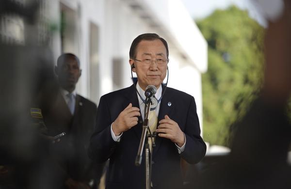 Secret&aacute;rio-geral, Ban Ki-moon durante discurso em Ruanda (France Press)