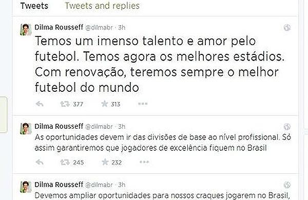 Dilma usa o Twitter para rebater A&eacute;cio: Brasil n&atilde;o quer criar a 'Futebr&aacute;s' ( Reprodução)