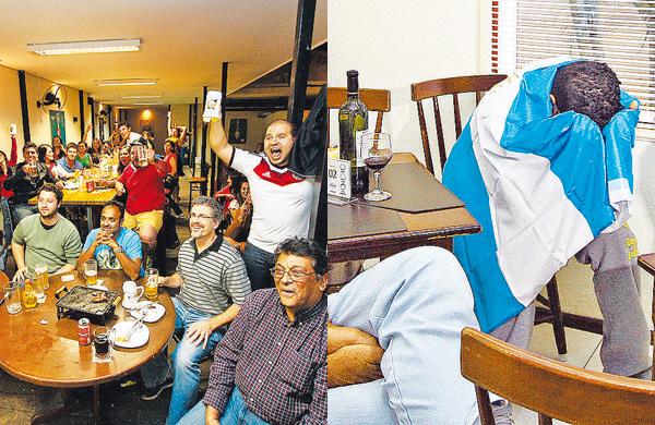 Regado a cerveja, torcedores vibram na Choperia Fritz, enquanto argentino lamenta na La Gula ( Janaína Maciel/Especial a AAN )