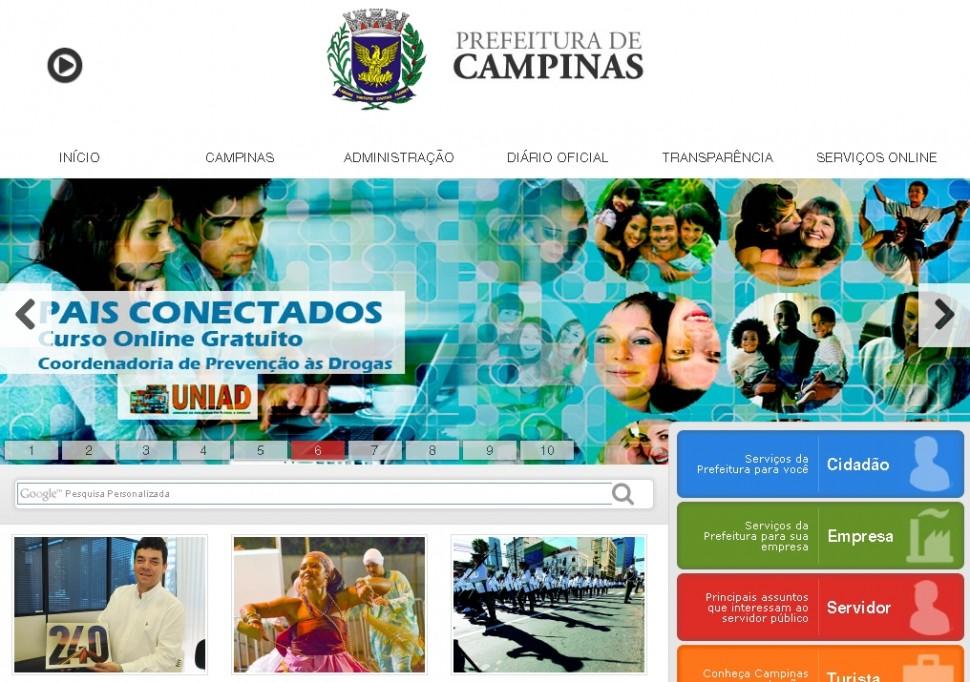 Captura de tela, site, Prefeitura, portal, Campinas (Captura de tela)