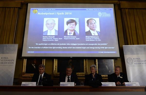 J&uacute;ri, Nobel, An&uacute;ncia, Inventores, LED, Vencedores, Pr&ecirc;mio Nobel (France Press)
