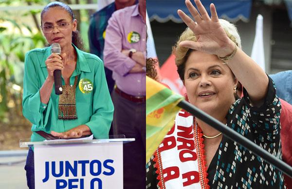 Marina Silva pede votos para A&eacute;cio; Dilma defende continuidade ( Nelson Almeida/ Vanderlei Almeida/ AFP)