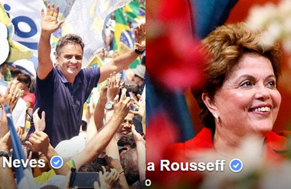 A&eacute;cio Neves e Dilma Rousseff em suas p&aacute;ginas principais do Facebook ( Reprodução)