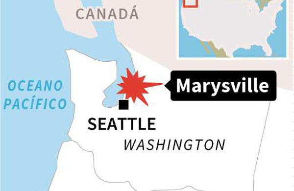 O col&eacute;gio da pequena cidade de Marysville, 55 km ao norte de Seattle (noroeste), continuava sendo evacuado (France Press)