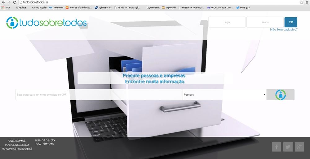 P&aacute;gina principal do site Tudo sobre Todos (Captura de tela)