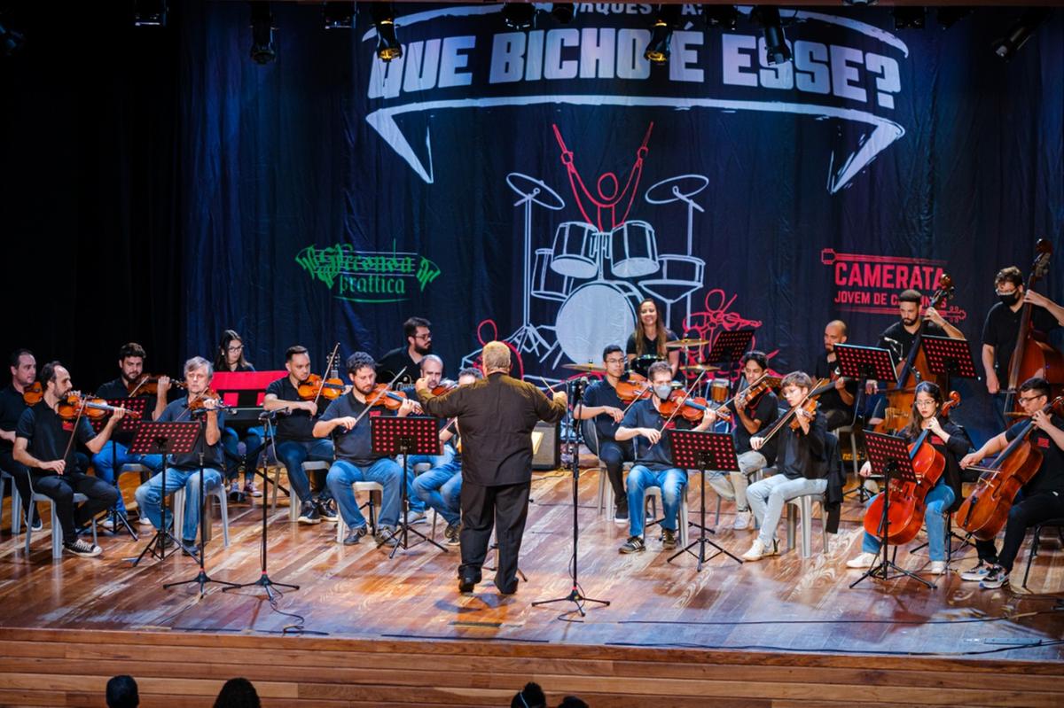 O espetáculo “Orquestra: Que Bicho É Esse?”, da Camerata Jovem de Campinas, está percorrendo cidades da região de Campinas e Jundiaí (Charbel Chaves/Divulgação)