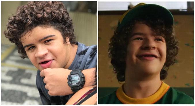 O jovem brasileiro Mateus Aquino (esquerda) e ator norte-americano Gaten Matarazzo (direita) (Reprodução/ Redes Sociais)