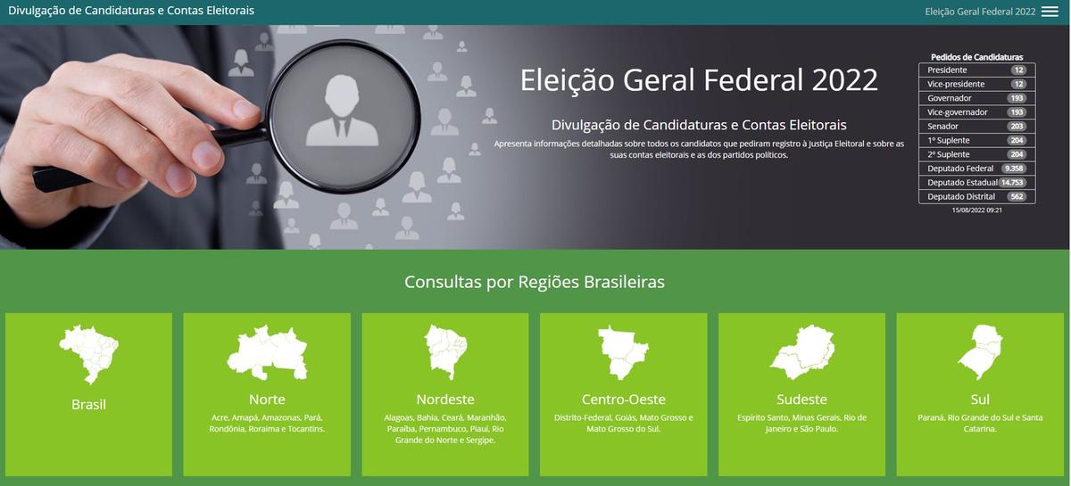 Cada partido pode apresentar apenas um candidato a presidente (Reprodução/ divulgacandcontas.tse.jus.br)