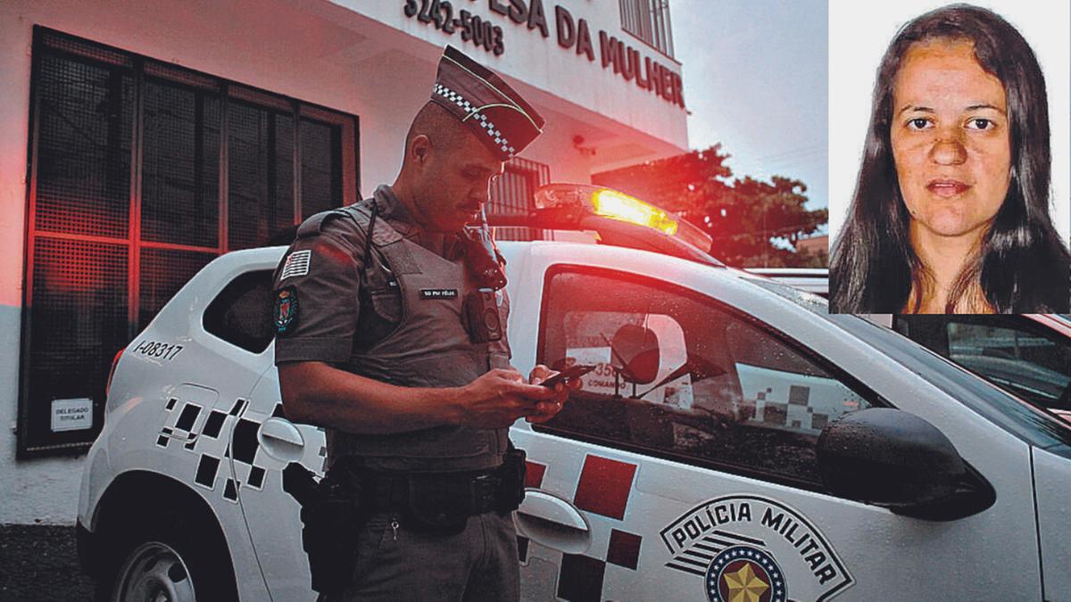 Fachada da 1ª Delegacia da Defesa da Mulher de Campinas, onde o crime foi registrado; no detalhe, a vítima (Kamá Ribeiro e Reprodução)