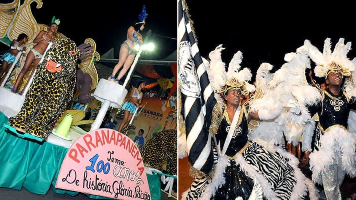 (A esquerda) A Escola Unidos do Paranapanema homenageou o centenário do Guarani em 2011 no desfile no Túnel Joá Penteado; (A direita) A Escola Ponte Preta Amor Maior teve sua participação no carnaval de Campinas ()