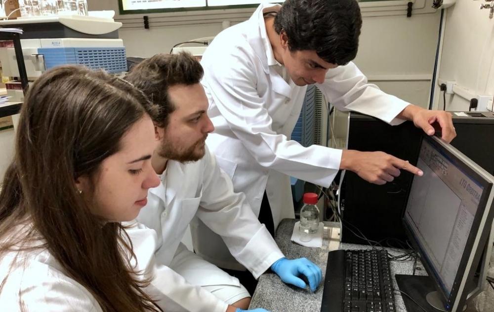O professor Rodrigo Catharino (em pé) e integrantes da sua equipe de pesquisa: próxima etapa do estudo pretende desenvolver estratégia para evitar efeito colateral causado pelo vírus (Flávia Luísa Dias)