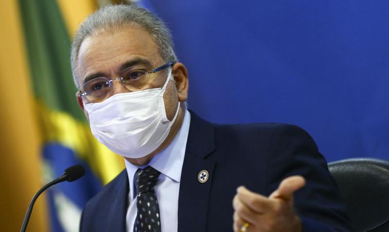  O ministro da Sa..de, Marcelo Queiroga, durante entrevista coletiva  sobre a metodologia de distribui....o de doses da vacina Covid-19.
     ( Marcelo Camargo/Ag..ncia Brasil)