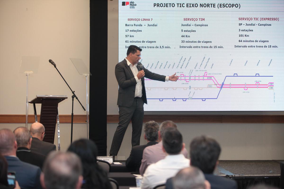 O secretário estadual de Parcerias e Investimentos, Rafael Benini, apresenta detalhes do projeto do TIC a prefeitos da RMC: Estado injetará mais R$ 2 bilhões no sistema de transporte (Rodrigo Zanotto)