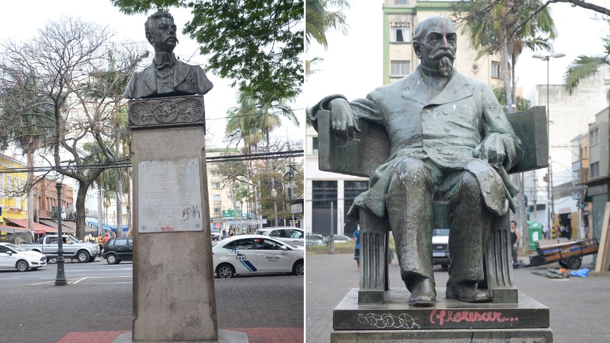 Busto de César Bierrenbach (Praça Bento Quirino); Monumento à Bento Quirino, que dá nome à praça (Alessandro Torres)