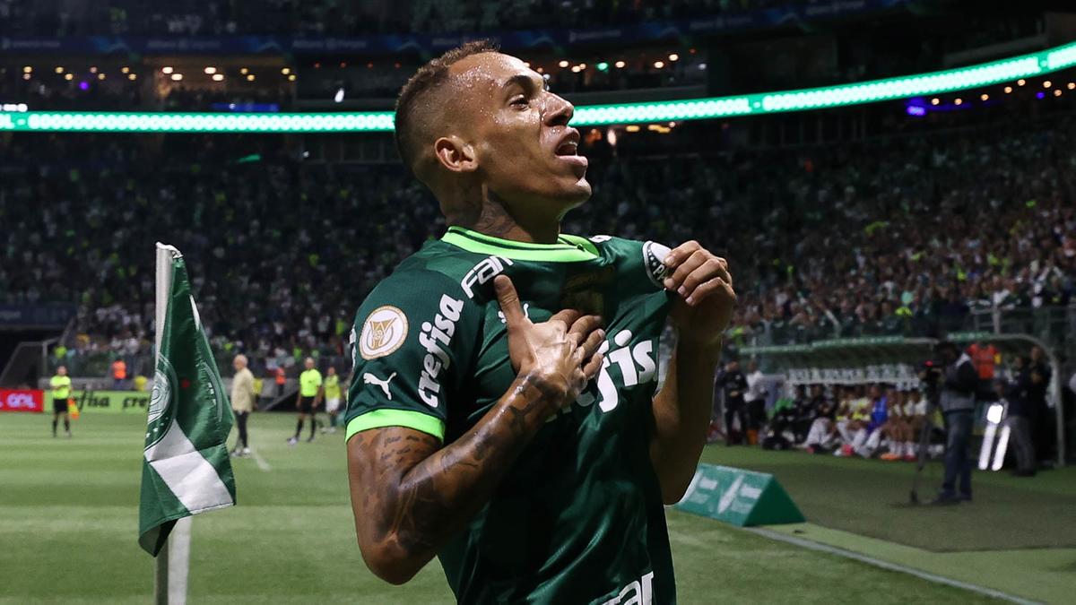 Breno Lopes comemorando um dos seus gols contra o São Paulo (Cesar Greco/Palmeiras)
