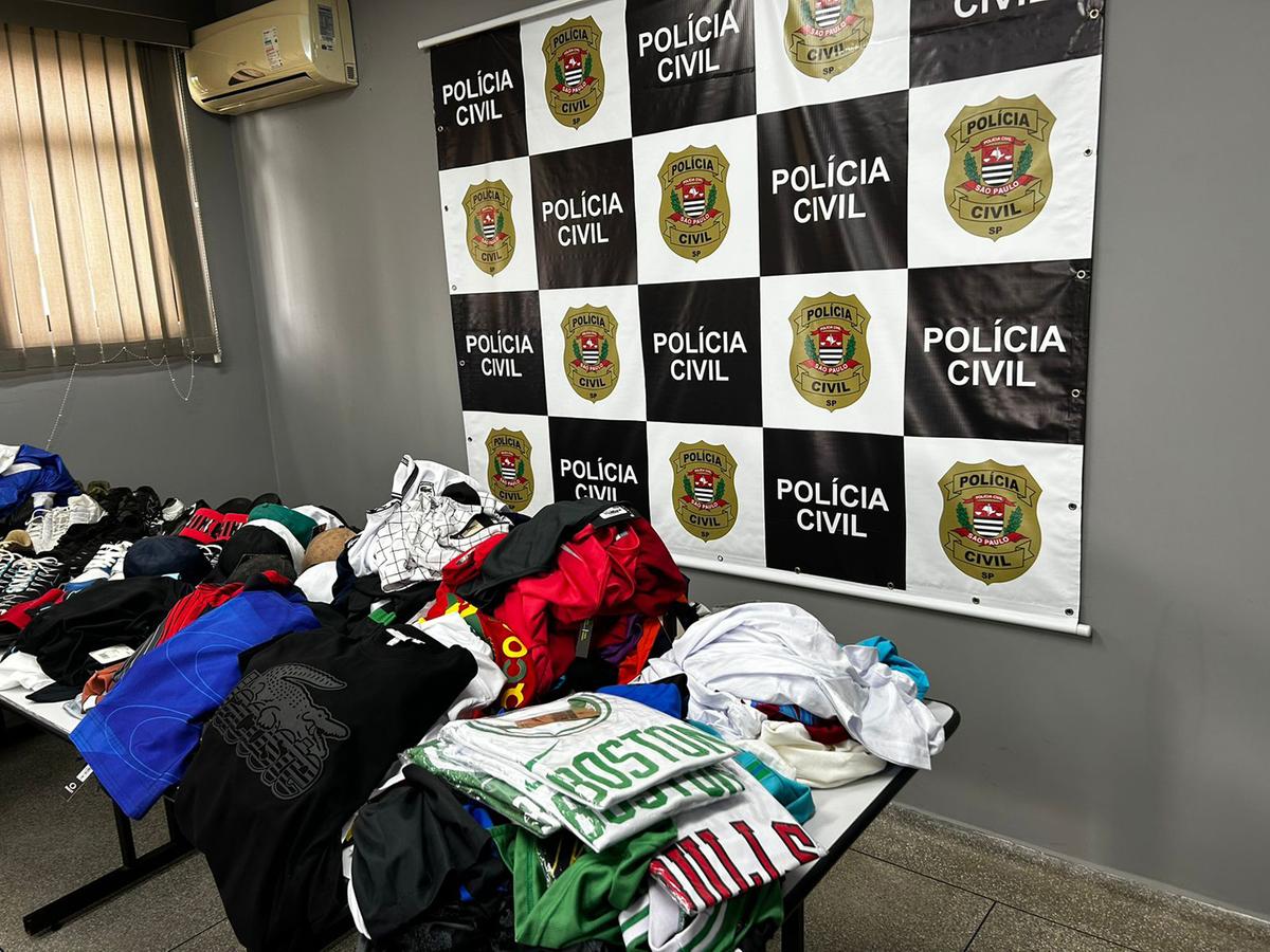 Mercadorias falsificadas apreendidas pela Polícia Civil em estabelecimento comercial no Campo Belo II (Divulgação)