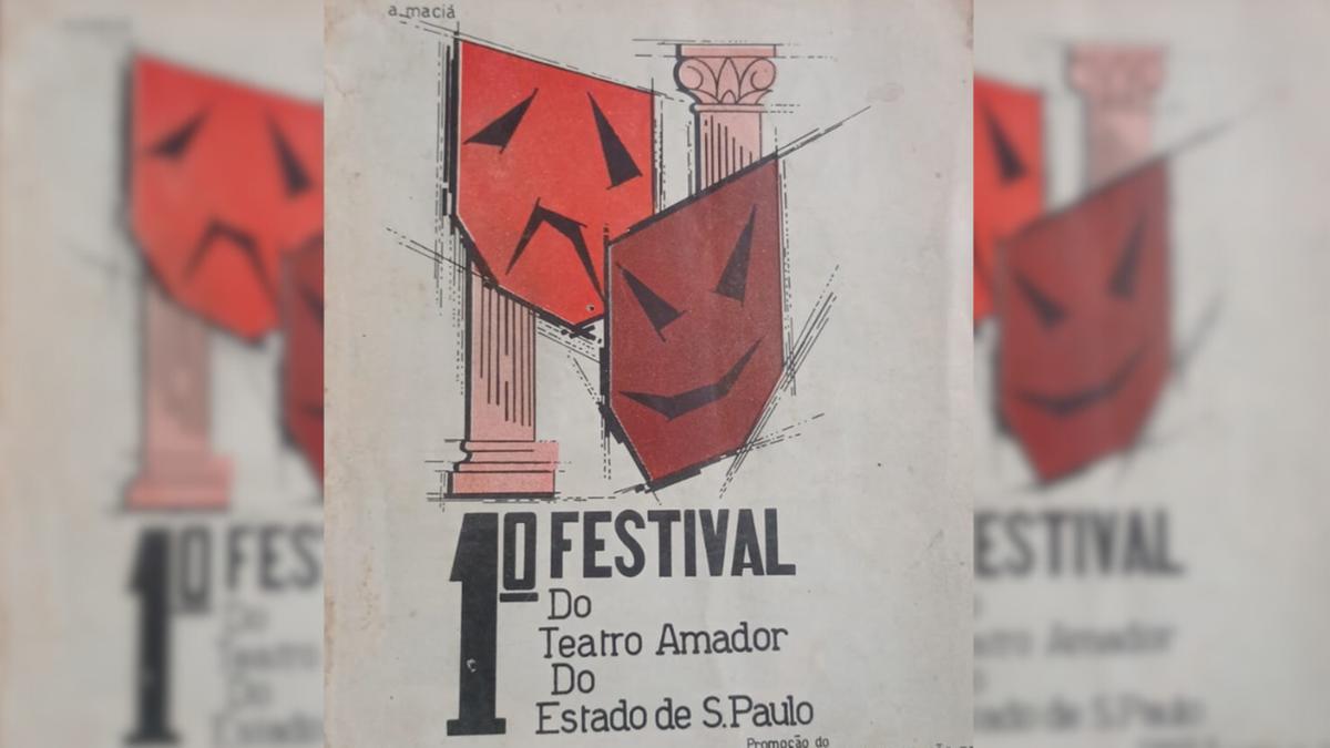 A ilustração é do cartaz do 1˚ Festival do Teatro Amador do Estado de São Paulo, realizado em Campinas no período entre 16 e 29 de novembro de 1963 (Divulgação)