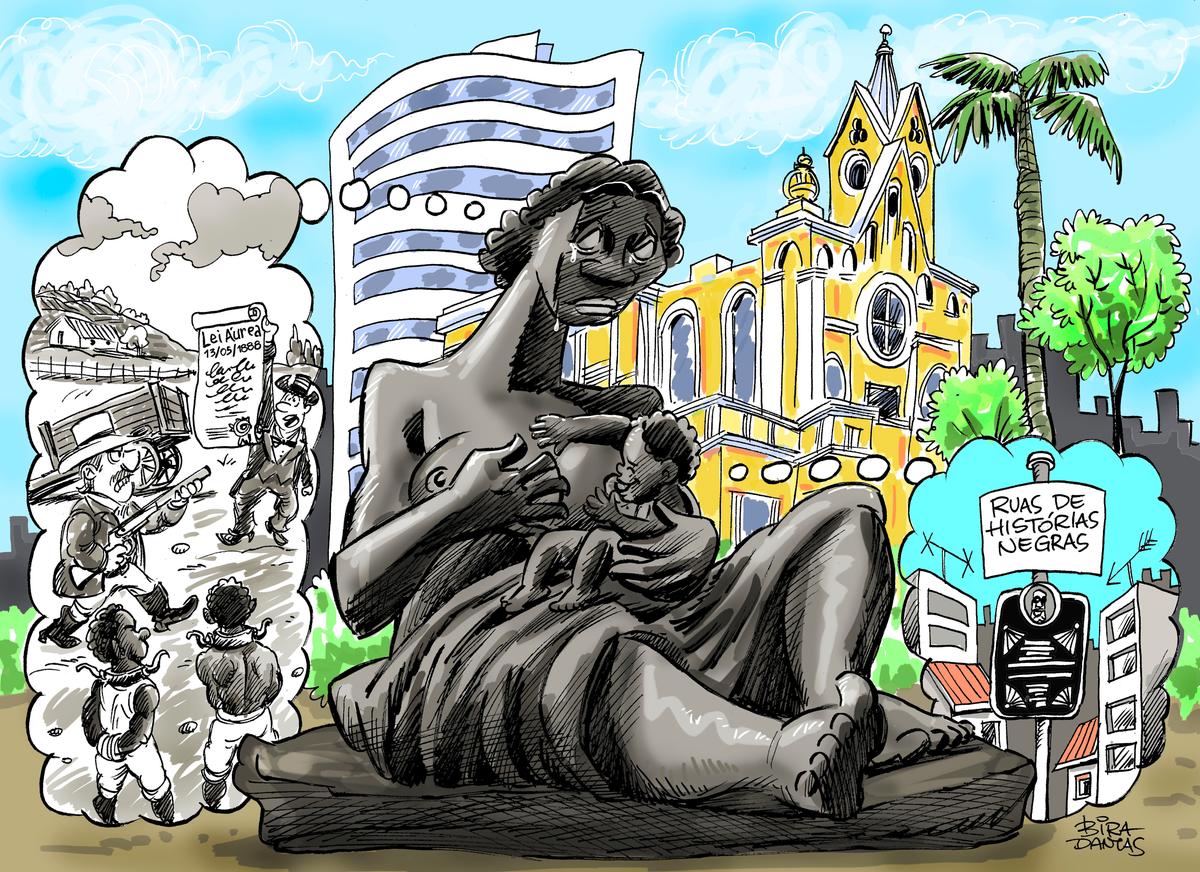Charge ‘Mãe Preta’, de Bira Dantas: estátua fica na Praça Anita Garibaldi (Divulgação)