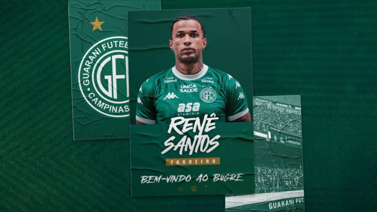 O Guarani acertou a contratação do zagueiro Renê Santos, de 32 anos. Renê chega do Marítimo após 5 temporadas e mais de 120 jogos pelo clube português (Reprodução X/Guaranifc)