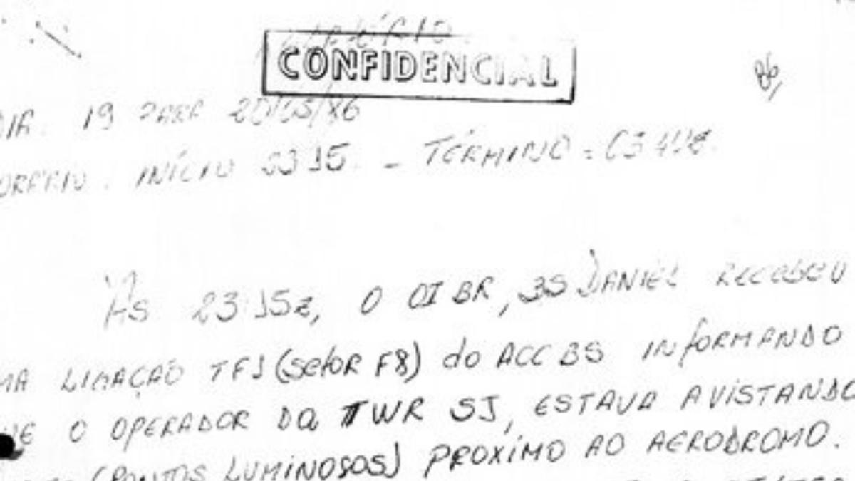 Arquivo com registros do dia 19 de maio de 1986, data que ficou conhecida como a "Noite dos OVNIs", quando diversos pilotos e controladores de voo relataram avistamentos de objetos voadores não identificados sobre o Brasil. (Arquivo Nacional (Brasil))