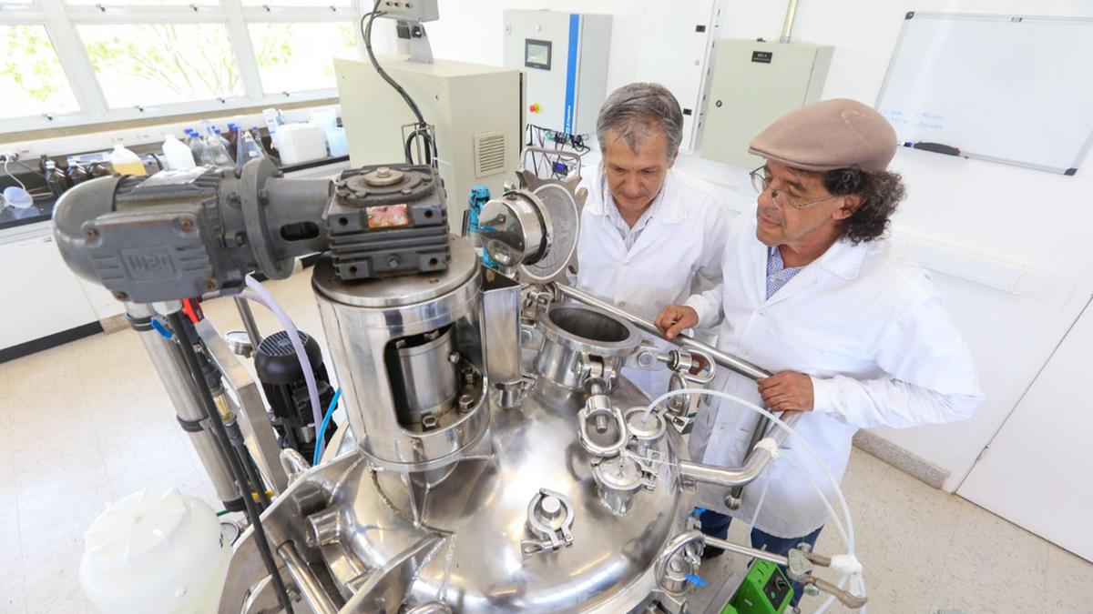 Os pesquisadores Gustavo Paim Valença (dir) e Lucídio Cristovão Fardelone desenvolveram tecnologia que foi
licenciada no segmento de biocatalisadores: conhecimento que gera inovação e riqueza (Pedro Amaruzzi/Inova Unicamp)