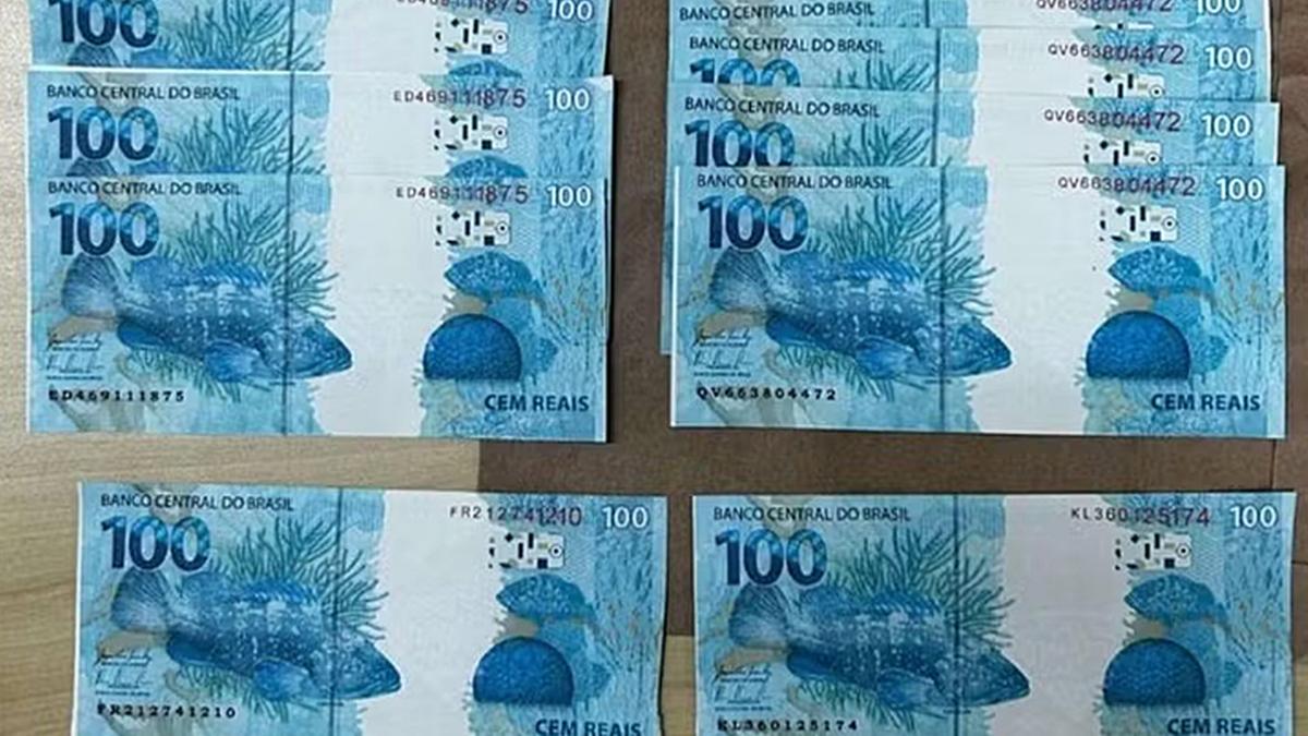 À polícia, o jovem, que trabalha em uma churrascaria, contou que comprou as notas para ostentar nas redes sociais (Reprodução Policia Federal)