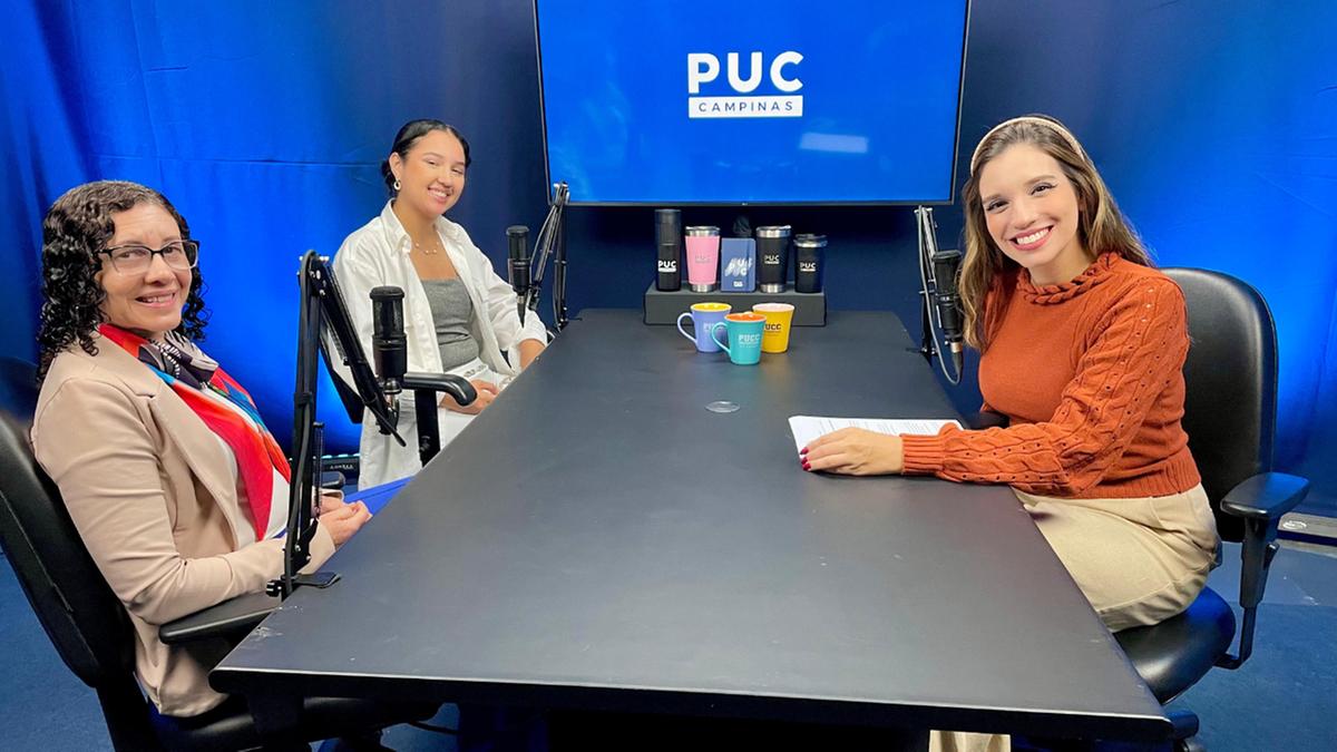 Do primeiro podcast, participaram a gerente de extensão Vera Placido, a estudante Lizandra Kelly de Lima e a apresentadora Gabriela Ferraz (Divulgação)