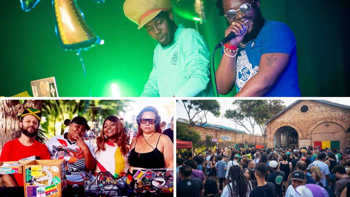 Os caribenhos Ras Jammy e Jah Bami fazem a apresentação internacional do evento, enquanto o coletivo local “Ruffneck Sound System” amplia o som para o público (Festival CriaAtiva)