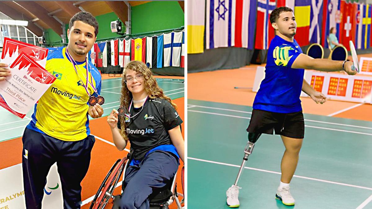 Murilo Santos e Letícia Barboza, ambos de 17 anos, celebram resultado conquistado em torneio internacional de parabadminton; Murilo Santos ganhou a prata na dupla masculina, além de bronze no individual (Divulgação)