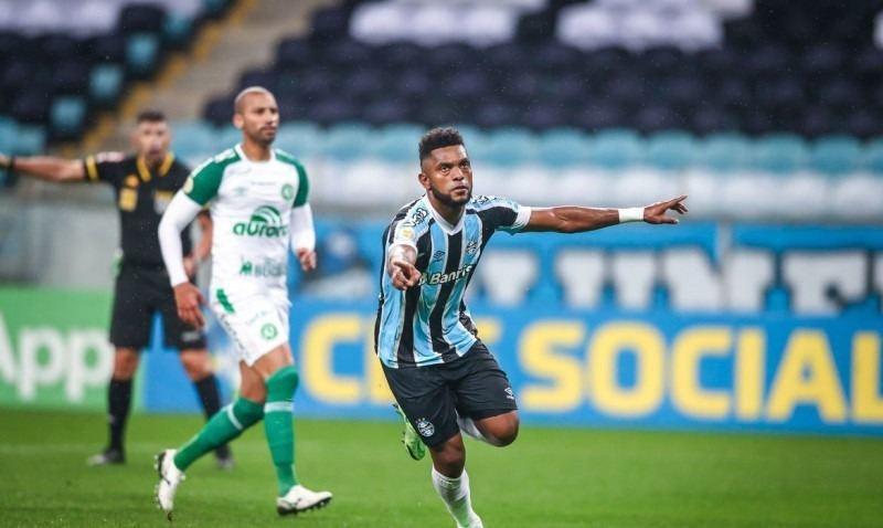 O colombiano completou 4 jogos com a camisa do Gr&ecirc;mio e chegou a marca de 3 gols (Lucas Uebel/ Gr&ecirc;mio FBPA)