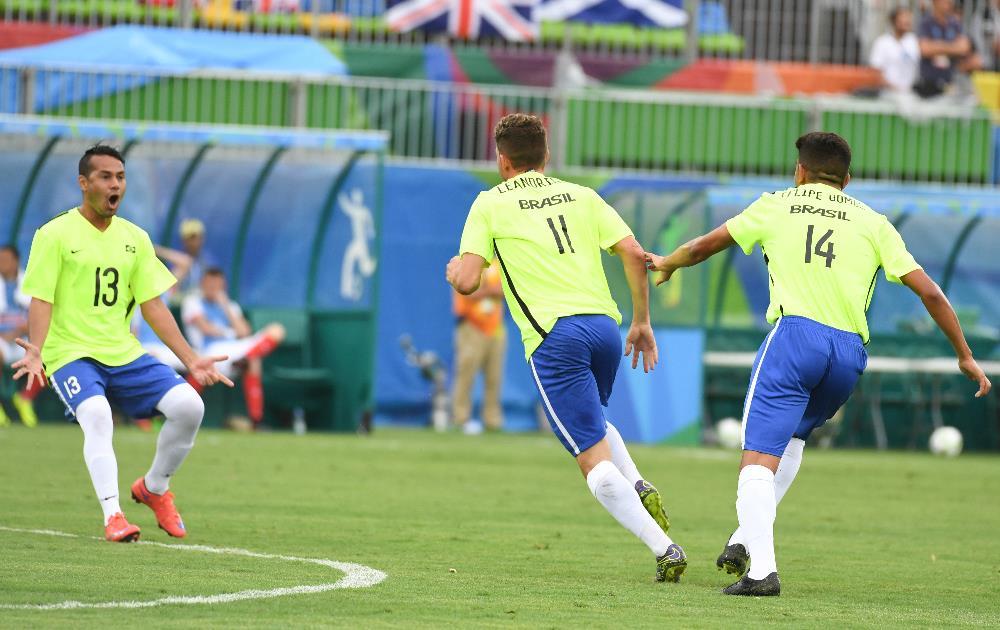 Jogadores do Brasil comemoram no Estádio de Deodoro (Rio 2016/Alexandre Vidal)