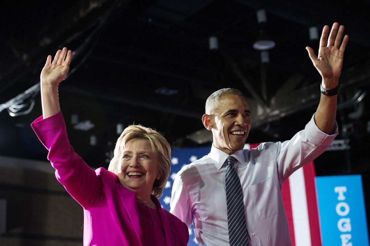 Hillary Clinton e Barack Obama realizaram, nesta terça-feira (5), em Charlotte, na Carolina do Norte, o primeiro ato público de campanha juntos (Nicholas Kamm/France Press)