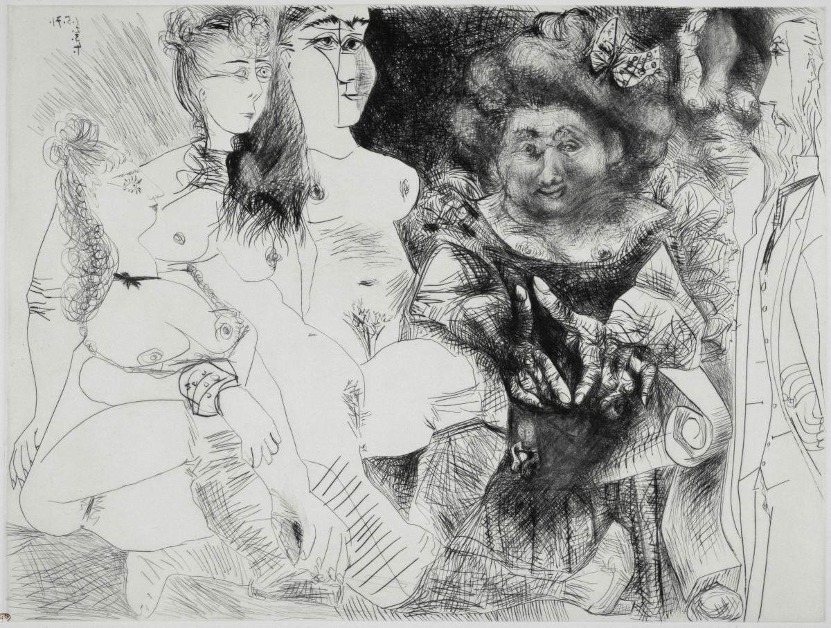 A tela 'La Patronne Faiseuse d'Anges avec Trois Filles', de Picasso (Divulgação)