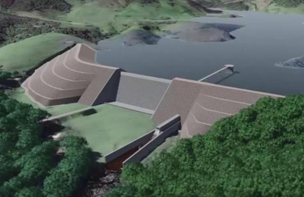 Representação artística mostra como será a barragem de Pedreira, no Rio Jaguari (Reprodução)