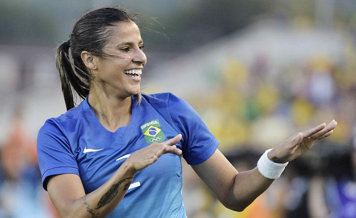 Fabiana fez o gol que fechou a goleada do Brasil sobre a Col&ocirc;mbia (France Press)