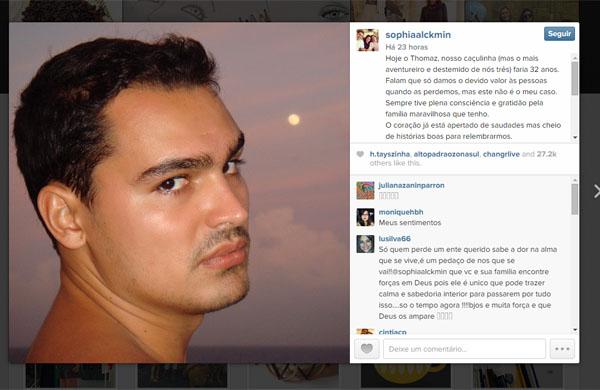 Sophia diz ainda que reza por ele e pelos amigos que morreram no acidente e agradece as mensagens de apoio ( Reprodução/Instagram)