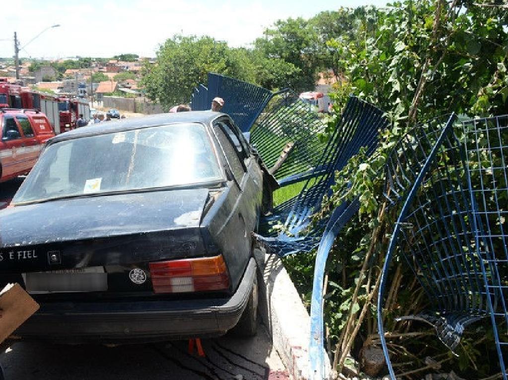 O carro s&oacute; parou depois de derrubar uma grade da Escola Estadual Dulce Esmeralda Basile ( Divulgação)