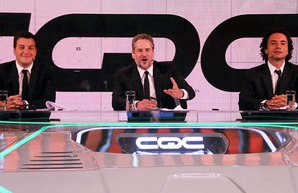 Rafael Cortez, Dan Stulbach e Marco Luque na nova bancada do CQC ( Divulgação/ Band)