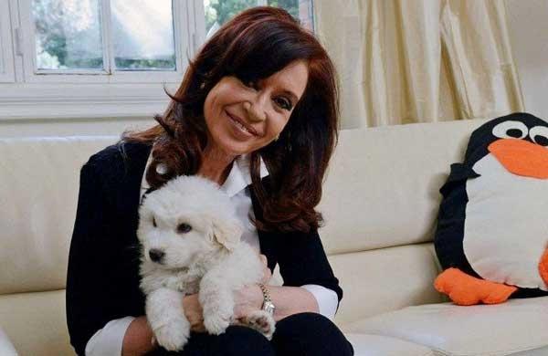 Cristina Kirchner segurando o cão de estimação (France Press)