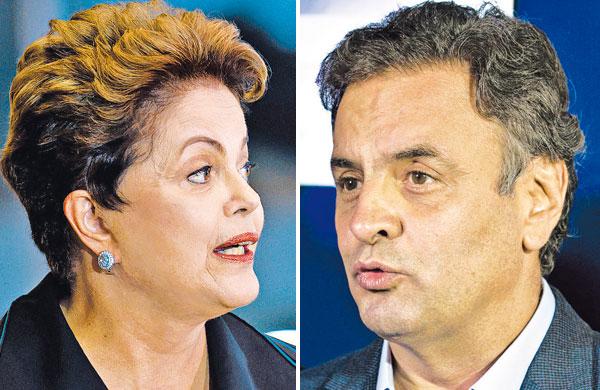 A presidente Dilma Rousseff (PT) e o senador licenciado A&eacute;cio Neves (PSDB), que disputar&atilde;o o segundo turno na corrida pelo Pal&aacute;cio do Planalto no pr&oacute;ximo dia 26, voltaram a subir o tom nesta segunda (Evaristo Sa/ Nelson Almeida/ AFP)