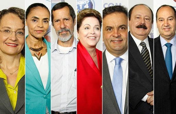Os sete candidatos &agrave; Presid&ecirc;ncia participantes do debate da Rede Record  (Reprodução/ Rede Record)