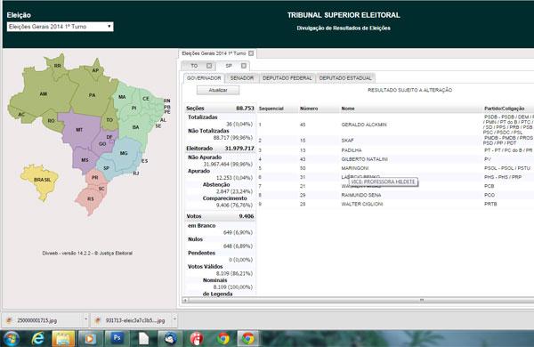 Reprodu&ccedil;&atilde;o do site do Tribunal Superior Eleitoral (AAN)