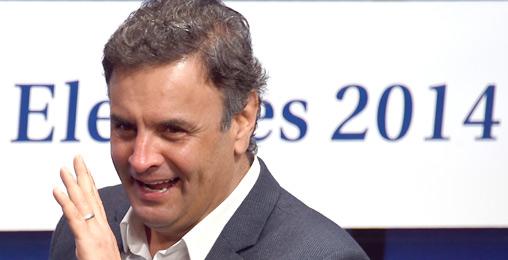 O candidato &agrave; Presid&ecirc;ncia da Rep&uacute;blica, A&eacute;cio Neves (PSDB), em sabatina de O Globo (VANDERLEI ALMEIDA/ AFP)