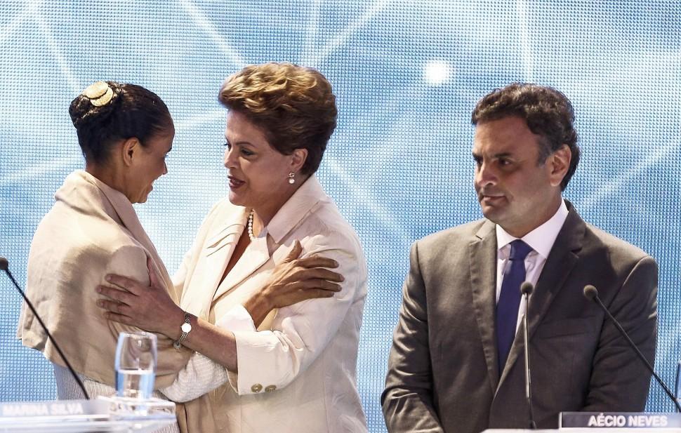 Marina, Dilma, A&eacute;cio (AFP PHOTO / Miguel SCHINCARIOL )