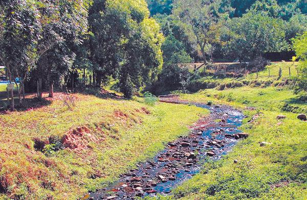 Fio de &aacute;gua: o ribeir&atilde;o Pinheirinho, um dos mananciais que abastecem a cidade de S&atilde;o Pedro, est&aacute; quase seco  ( Divulgação)
